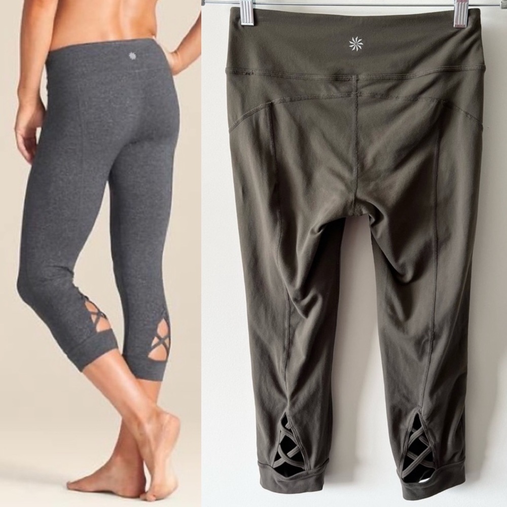 Athleta Criss Cross Strap Tic Tac Toe Capri Leggings Yoga R18